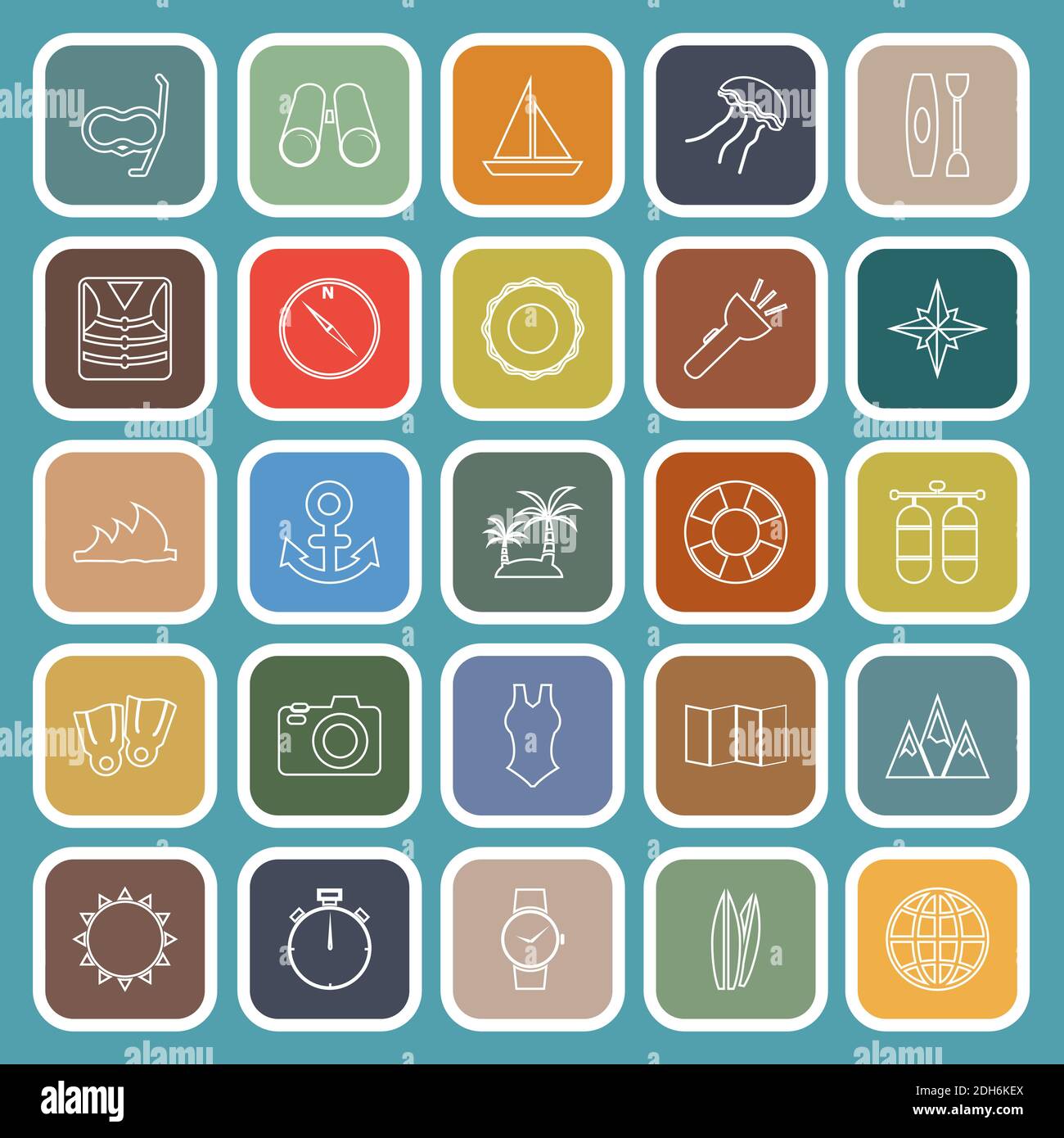 Diving line flat icons on green background, stock vector Stock Vector