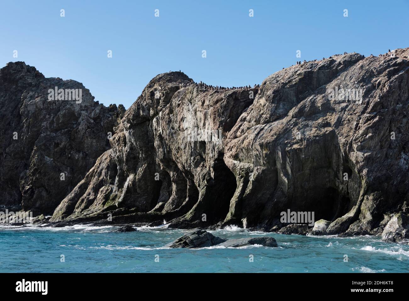 Cave shelter where Shackleton crew survived, Point Wild, Elephant Island, Antarctica Stock Photo