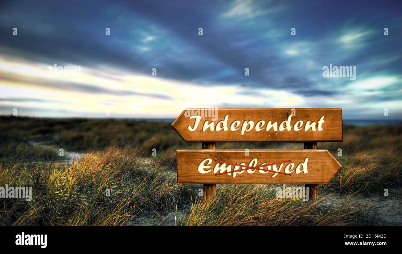 Street Sign Independent versus Employed Stock Photo