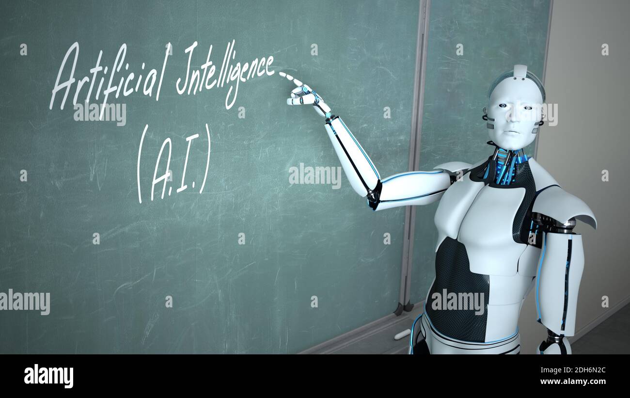 Humanoid Robot School Board Artificial Intelligence Stock Photo