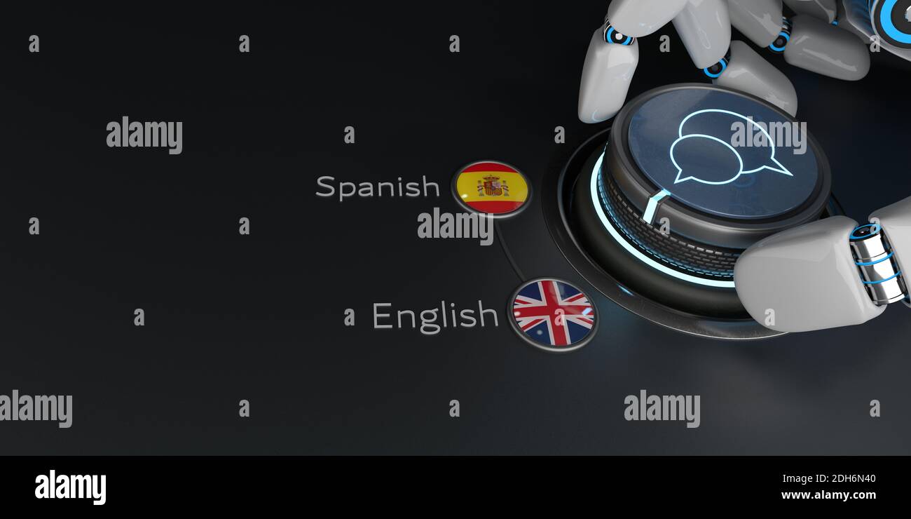 AI Translator English Spanish Stock Photo