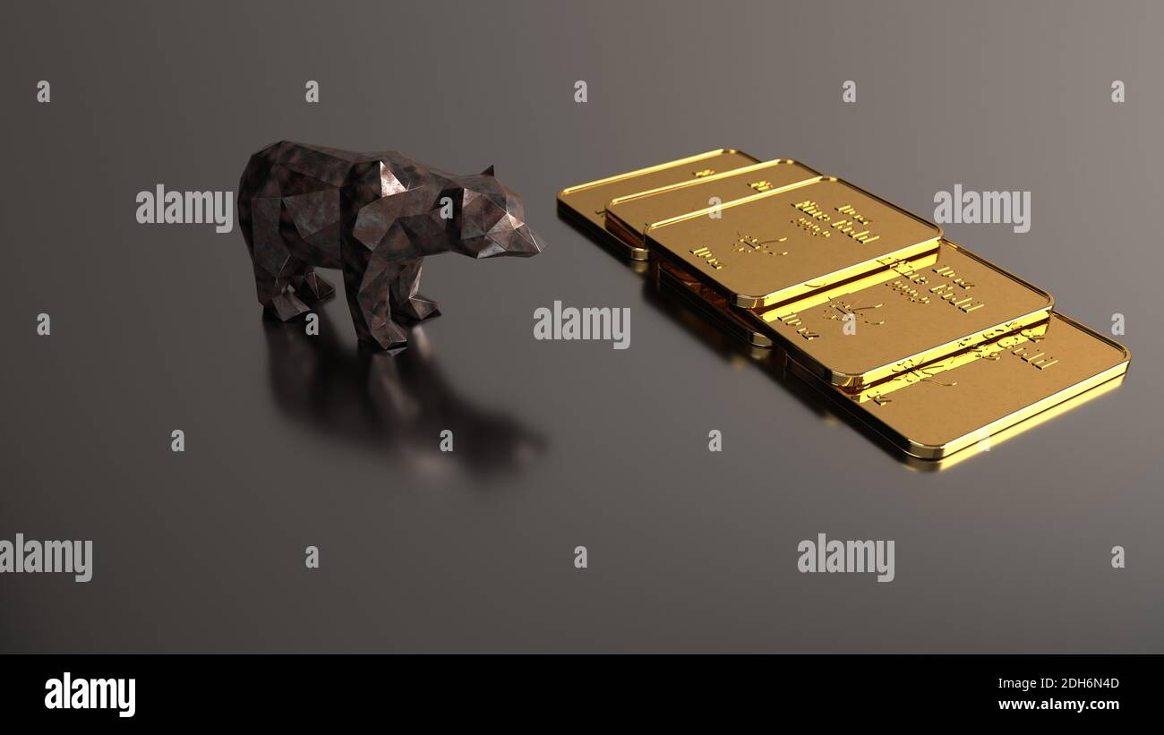 1 Oz Gold Bars Bear Stock Photo