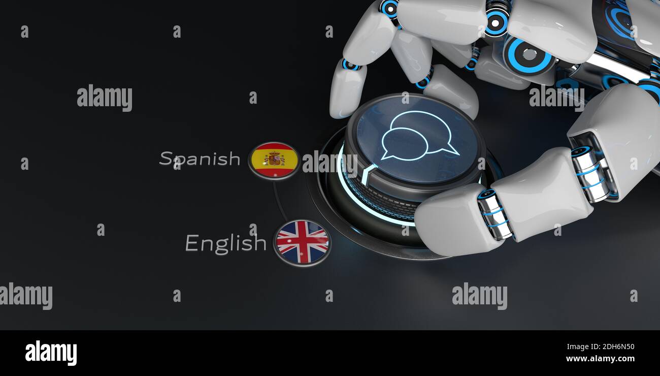 AI Translator English Spanish Stock Photo