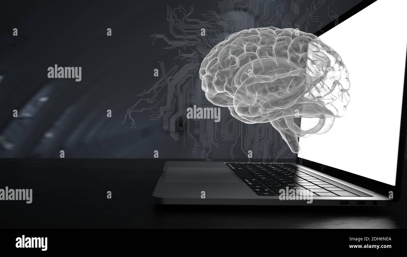 AI Brain Notebook Stock Photo
