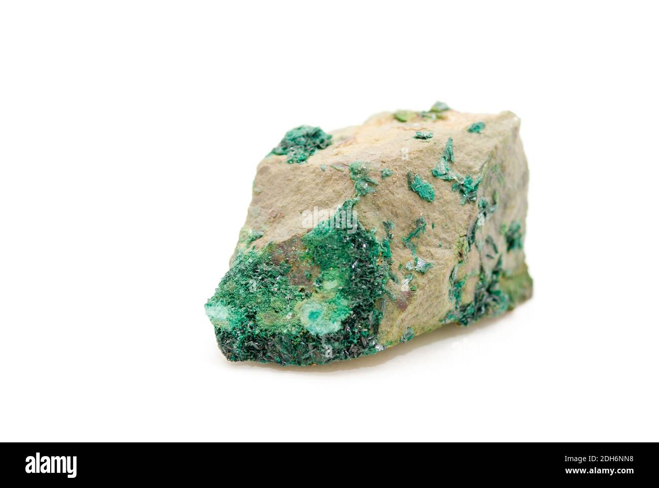 brochantite rare earth mineral sample on a white background Stock Photo