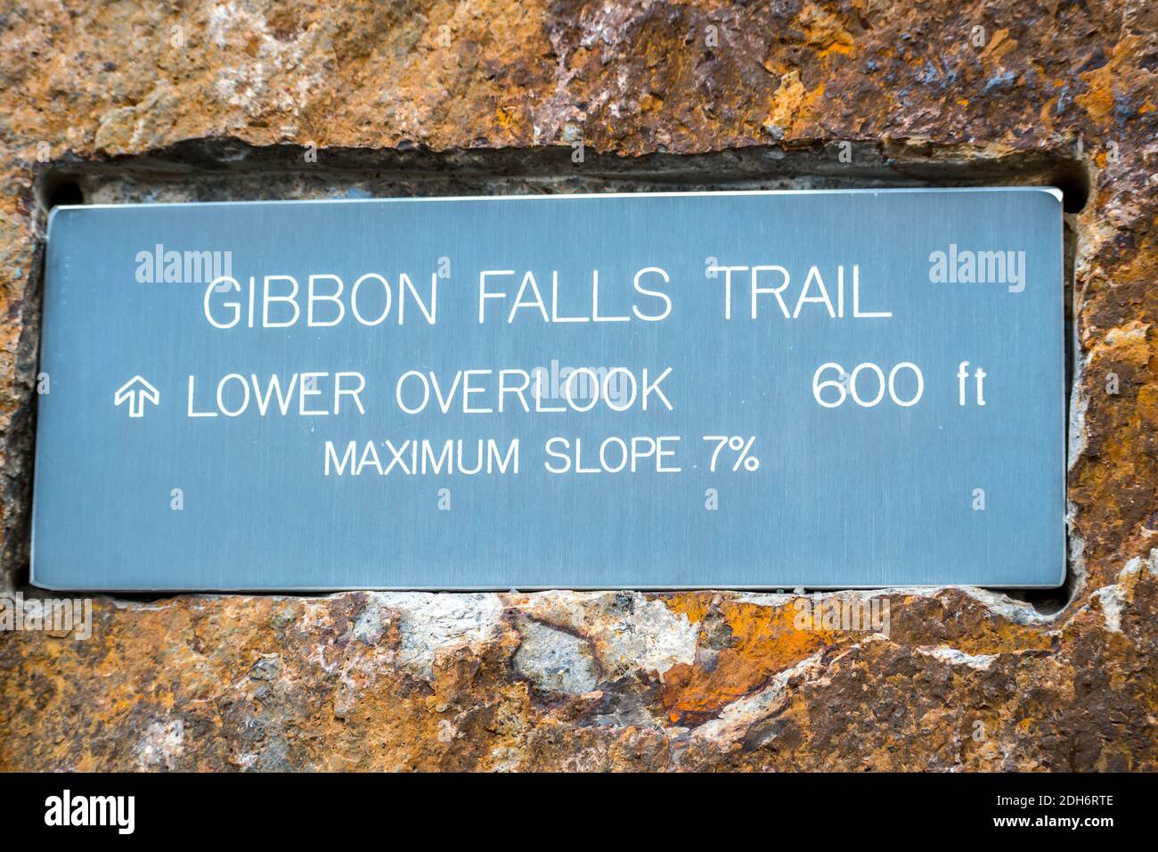 A description board for the trail in Yellowstone National Park, Wyoming Stock Photo