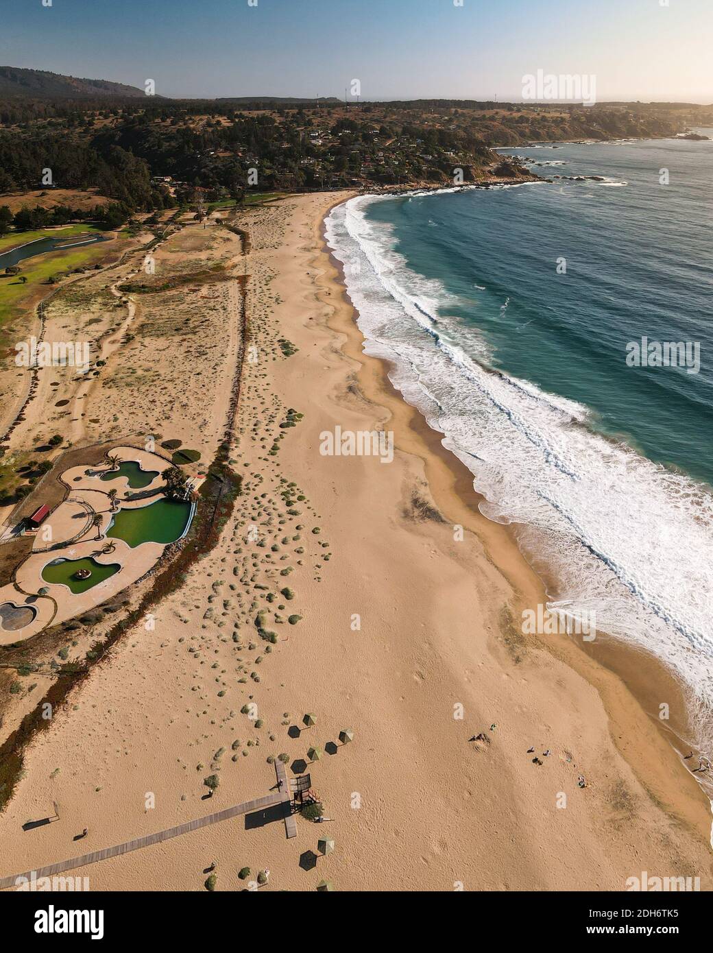 Quintay Beach in the fifth Region of Valparaiso with its beautiful waves from the drone Stock Photo