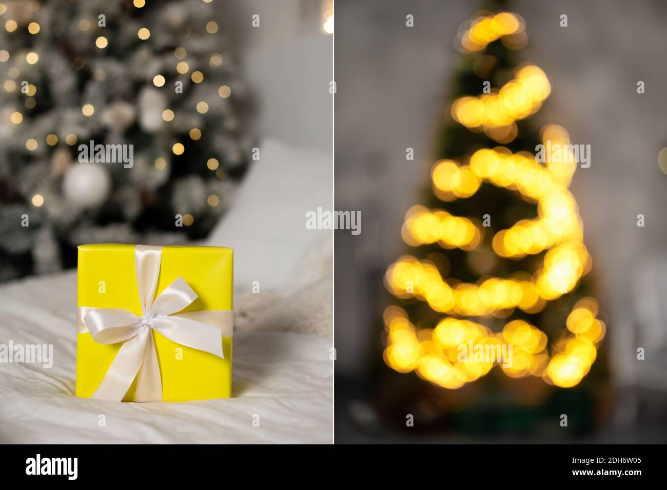 Collage demonstrating trendy colors 2021 - Gray and Yellow. New year coming concept. Stock Photo