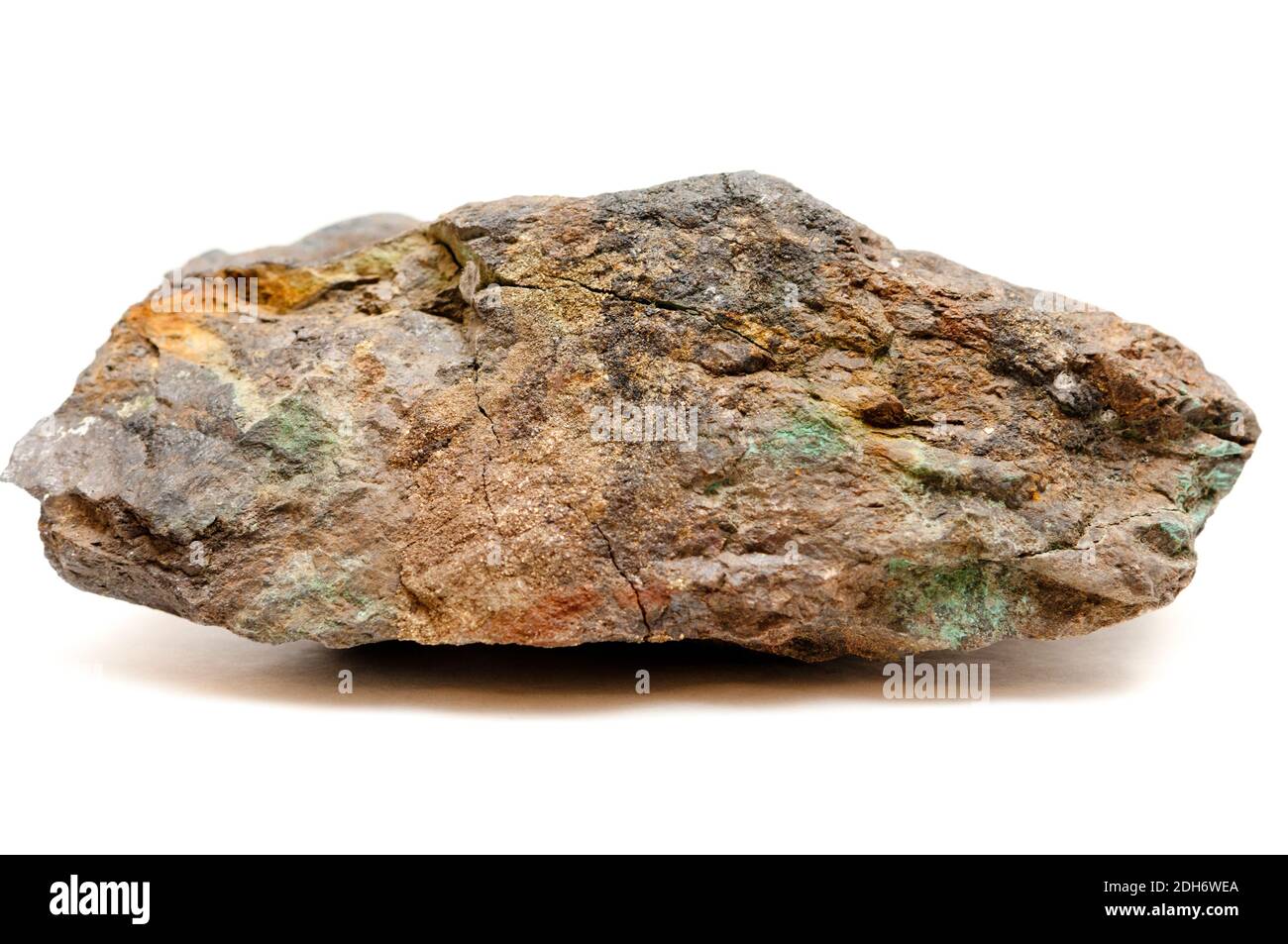 a big ore sample of silver, copper and gold on a white background Stock Photo