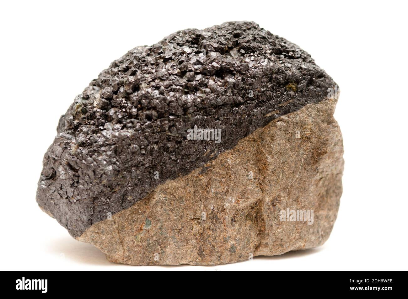 magnetite and granite mineral sample on white Stock Photo