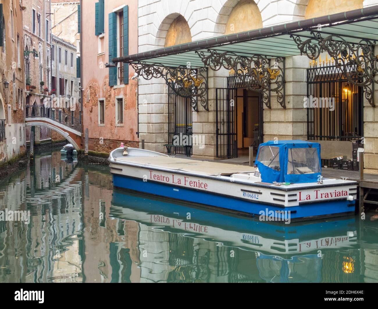 Back door of the Fenice Opera House (Teatro La Fenice) on the Rio della Veste - Venice, Veneto, Italy Stock Photo