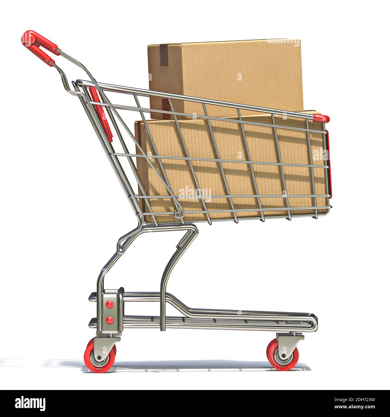 Shopping cart with cardboard boxes 3D Stock Photo Alamy