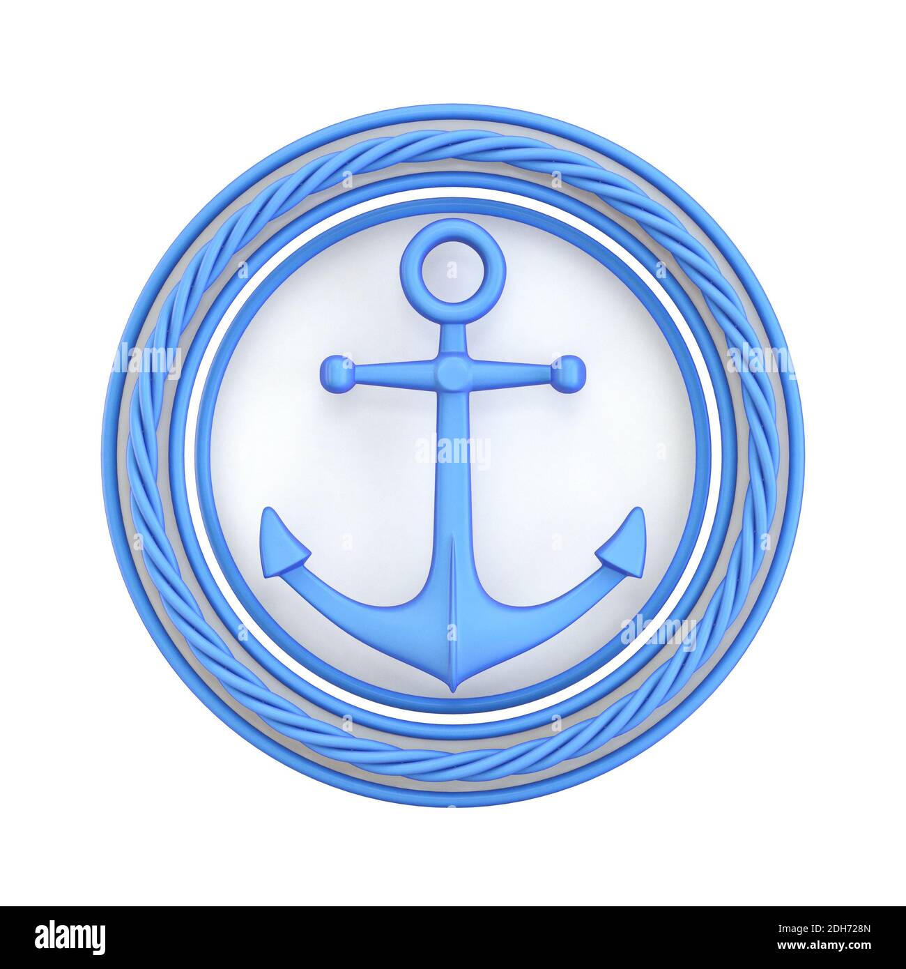 White blue anchor, circle and rope 3D Stock Photo