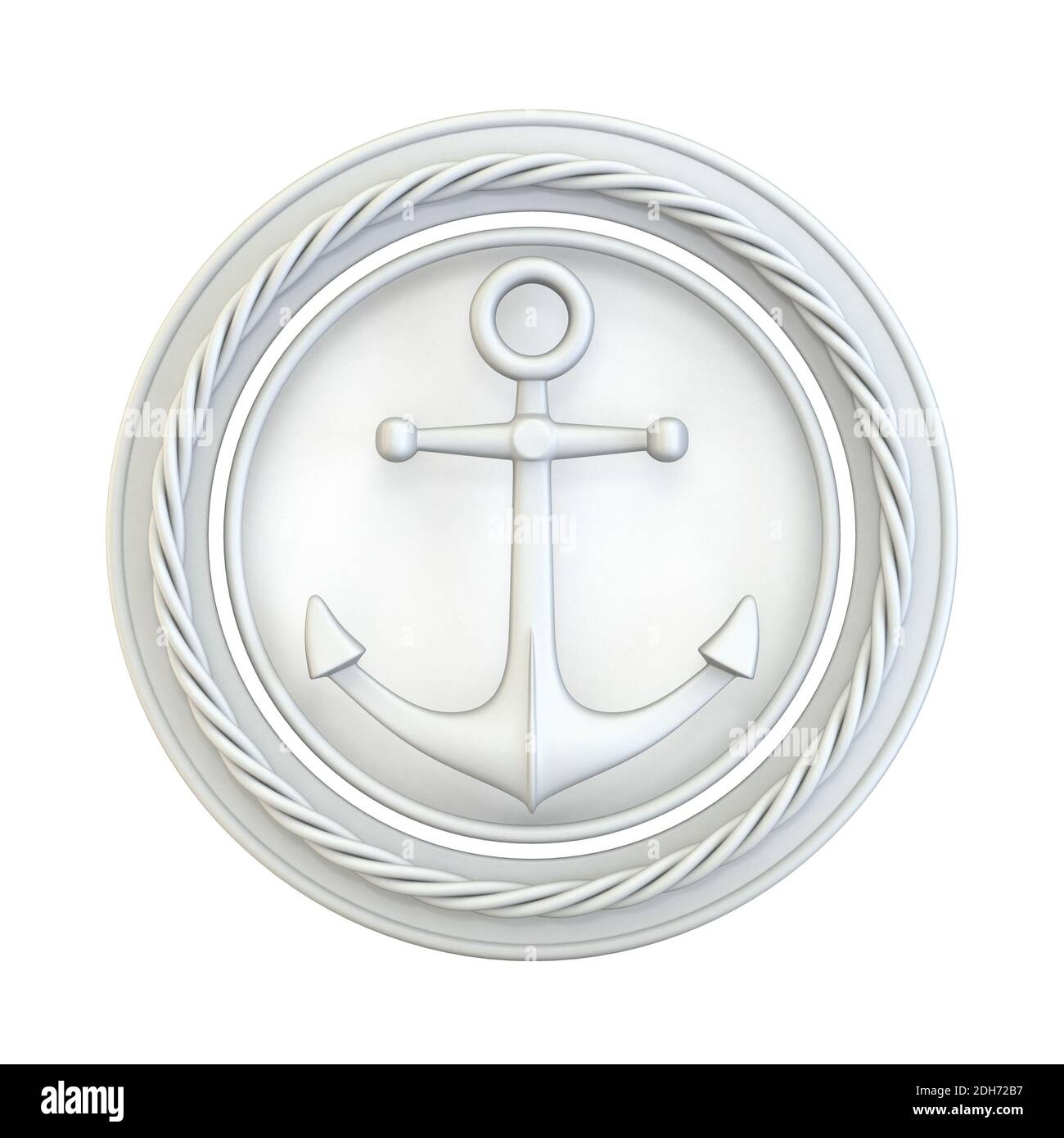 White anchor, circle and rope 3D Stock Photo