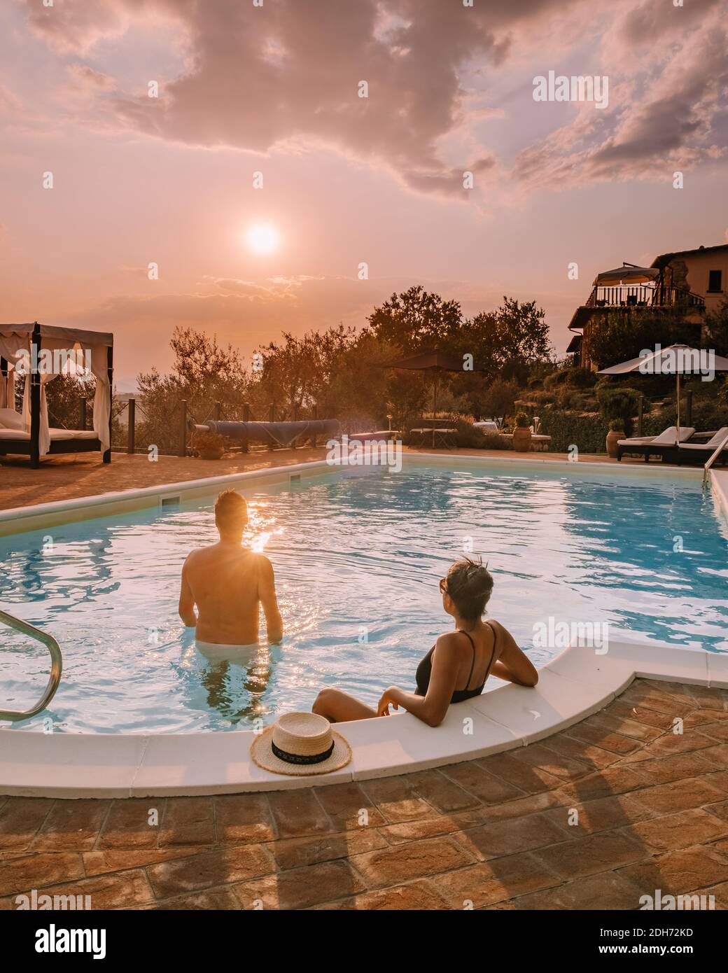 Luxury country house with swimming pool in Italy, Couple on Vacation at ...