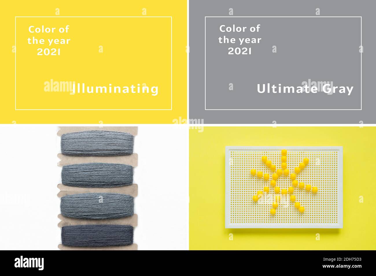 Yellow and gray collage, concept color of year 2021. Two different