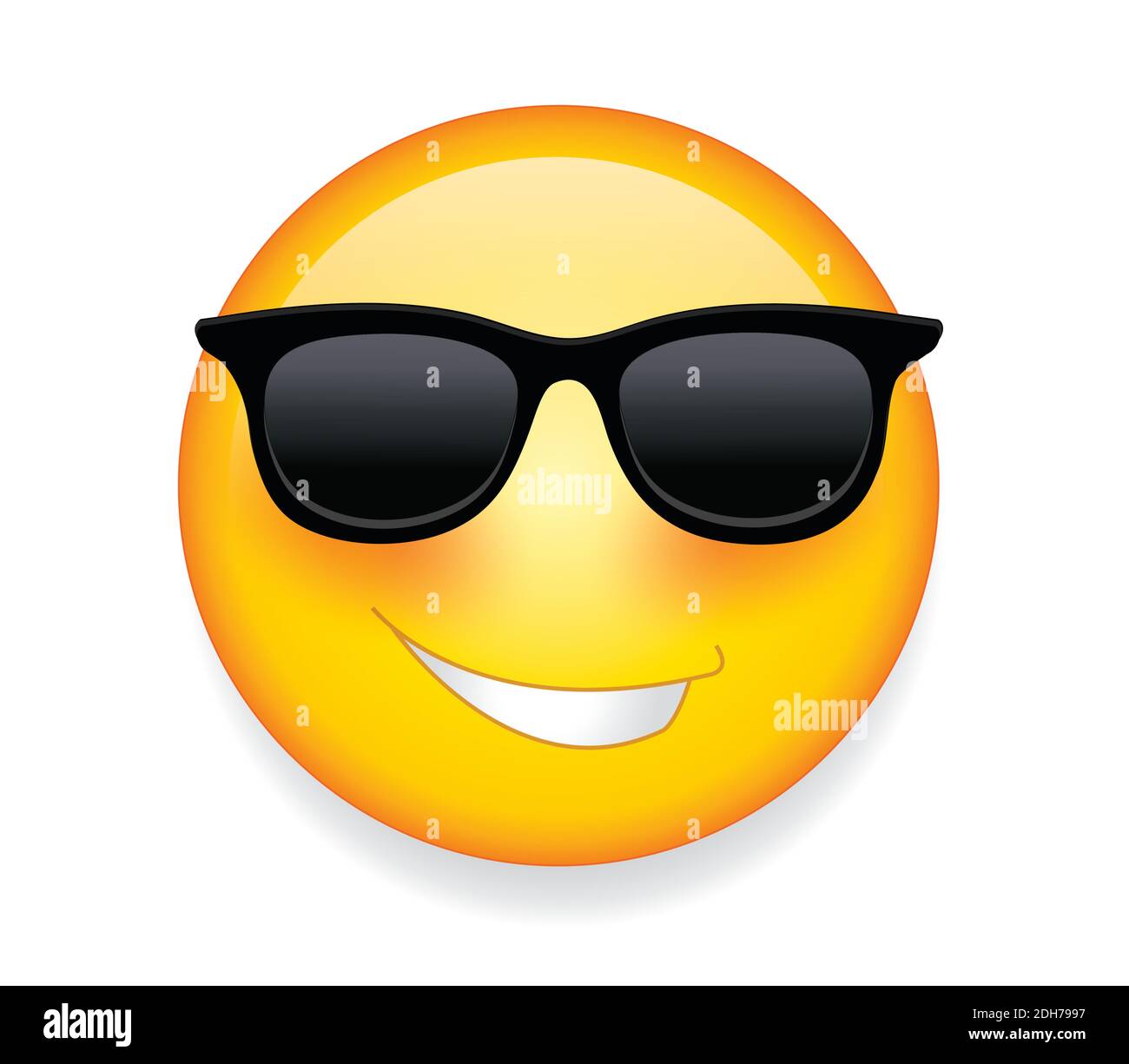 High quality emoticon with sunglasses. Emoji vector. Cool smiling Face with Sunglasses vector illustration. Yellow face with broad smile. Stock Vector