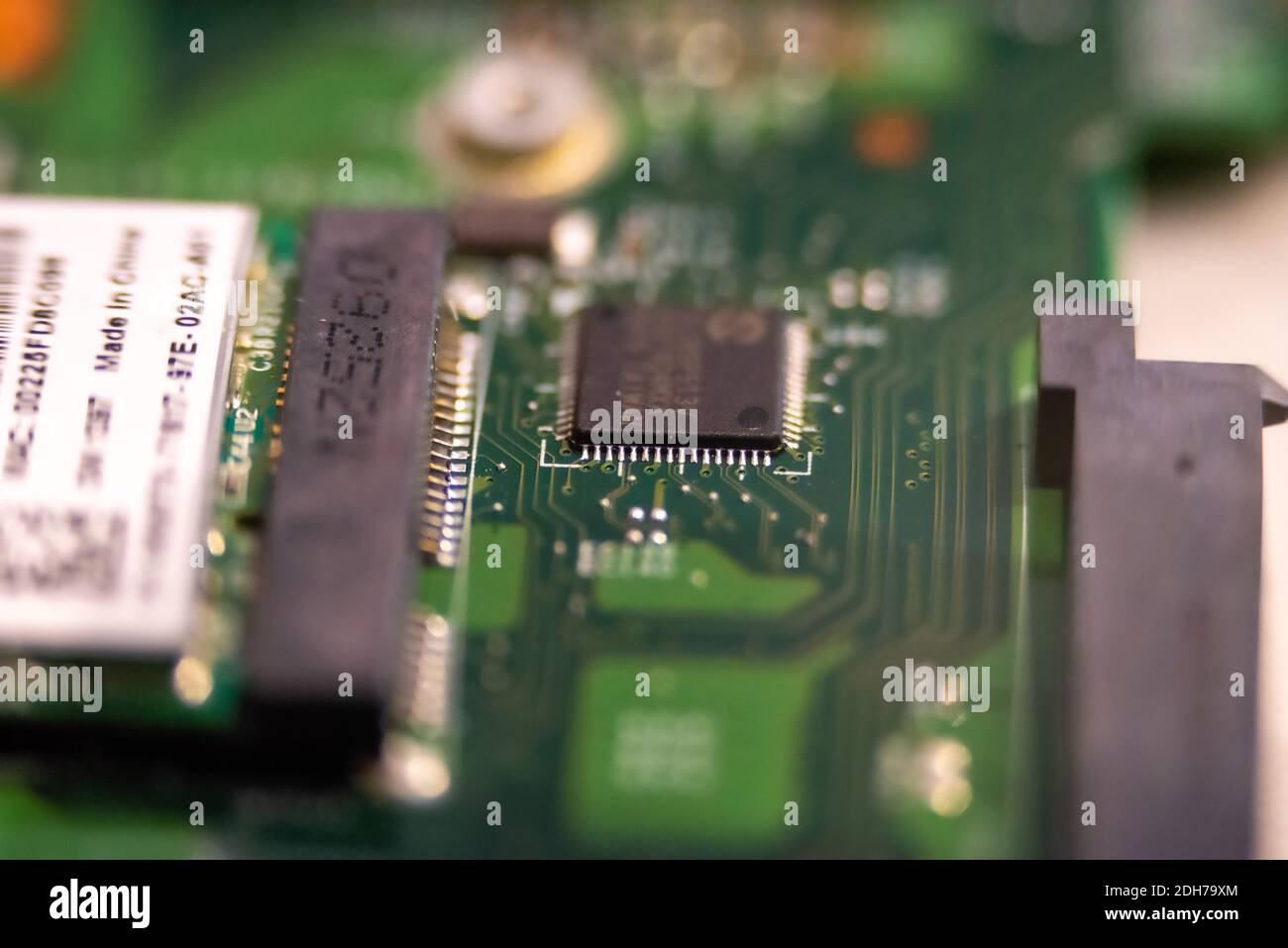 Hi tech close-up of electronics circuit board or motherboard Stock Photo