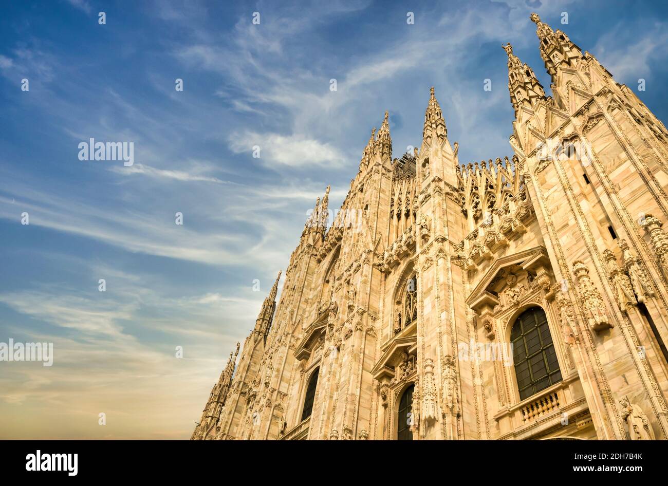 Milan Cathedral (Duomo di Milano) with blue sky and sunset light Stock Photo