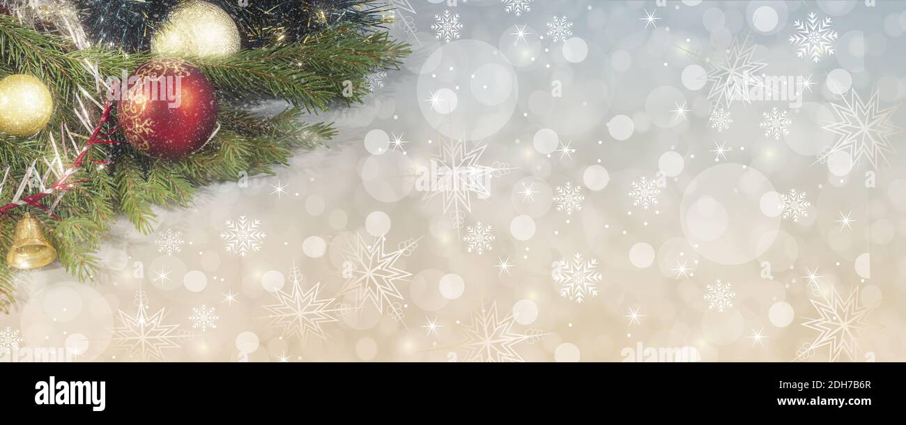 Beautiful Christmas card with decorations on the Christmas tree Stock Photo