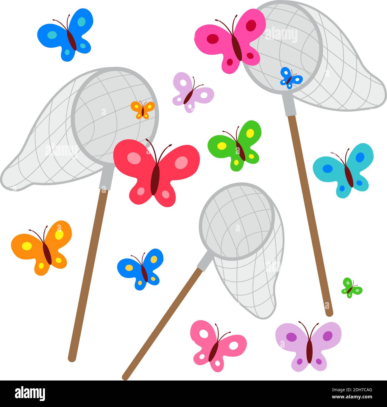 Butterfly nets catching butterflies. Vector illustration Stock Vector