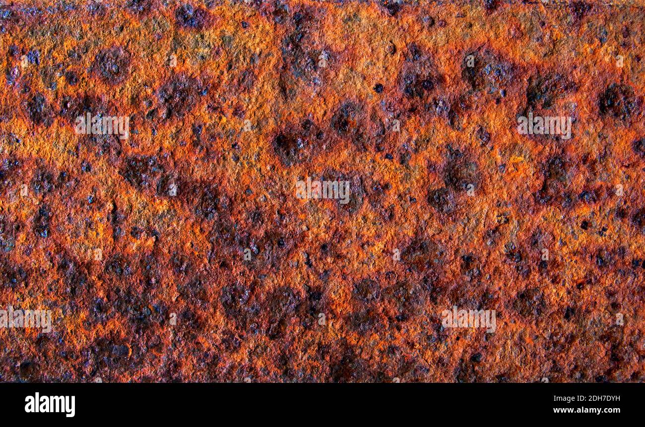 Old rusty stained metal sheet close up, metal texture or background Stock Photo