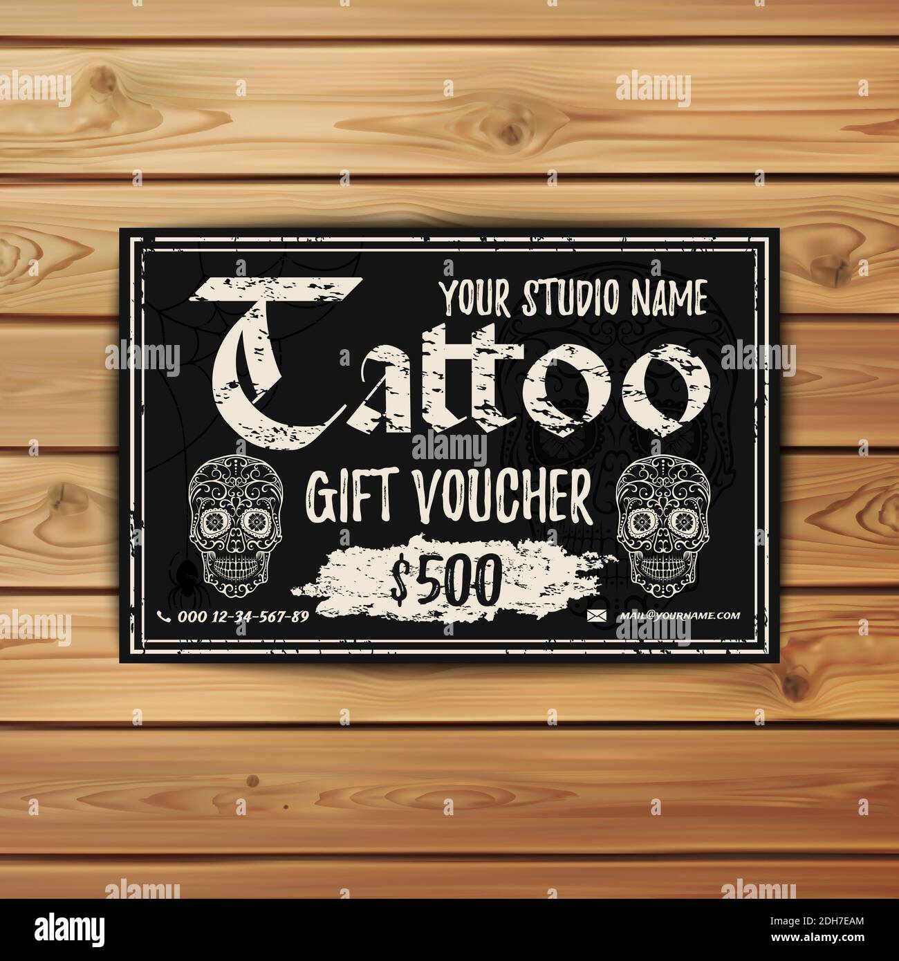 Vintage Tattoo gift voucher. Template for your tattoo studio Within Tattoo Gift Certificate Template