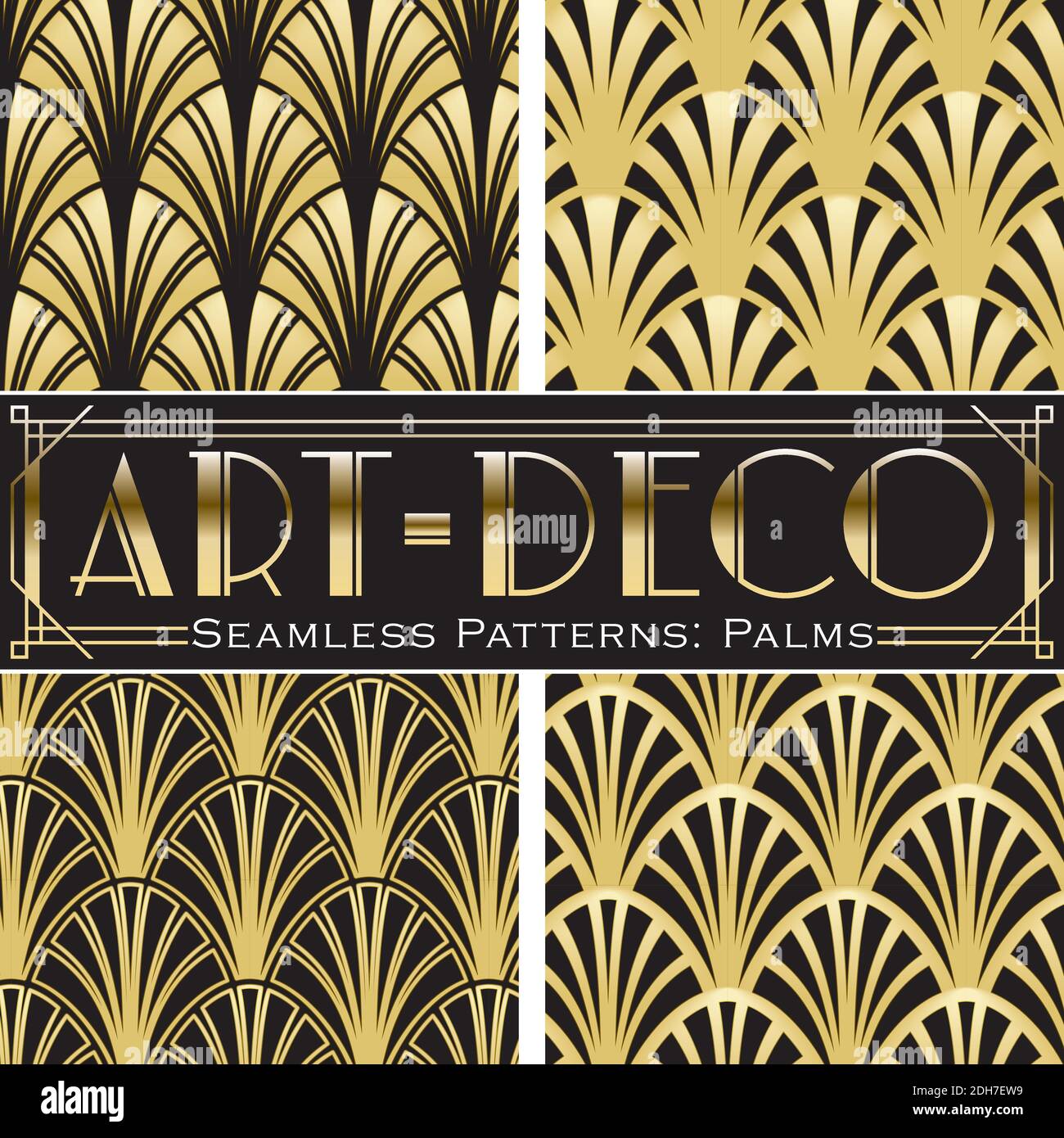 4 vector seamless patterns, made in Art-Deco style. Stock Vector