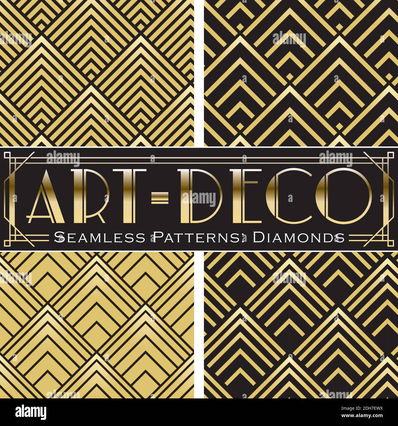 4 vector seamless patterns, made in Art-Deco style. Stock Vector