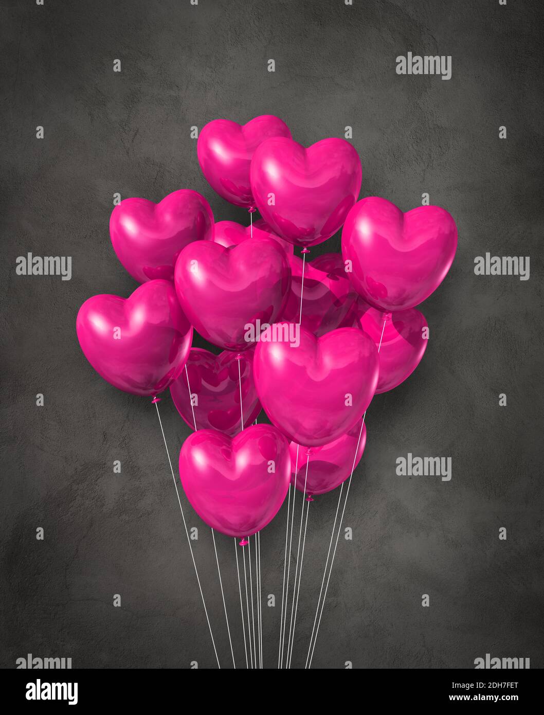 Pink heart shape air balloons group on a concrete background Stock ...