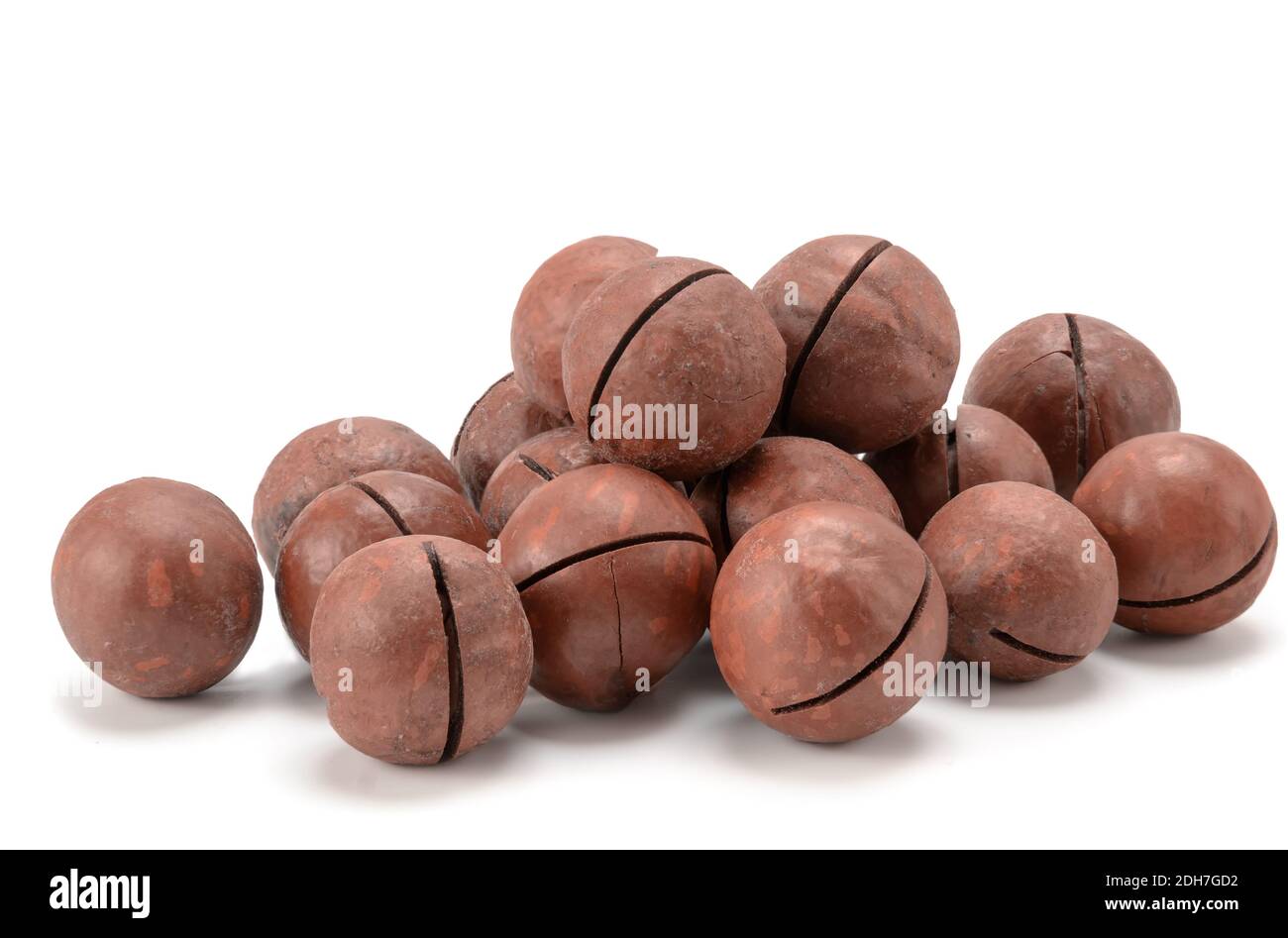 macadamia nuts on white background Stock Photo