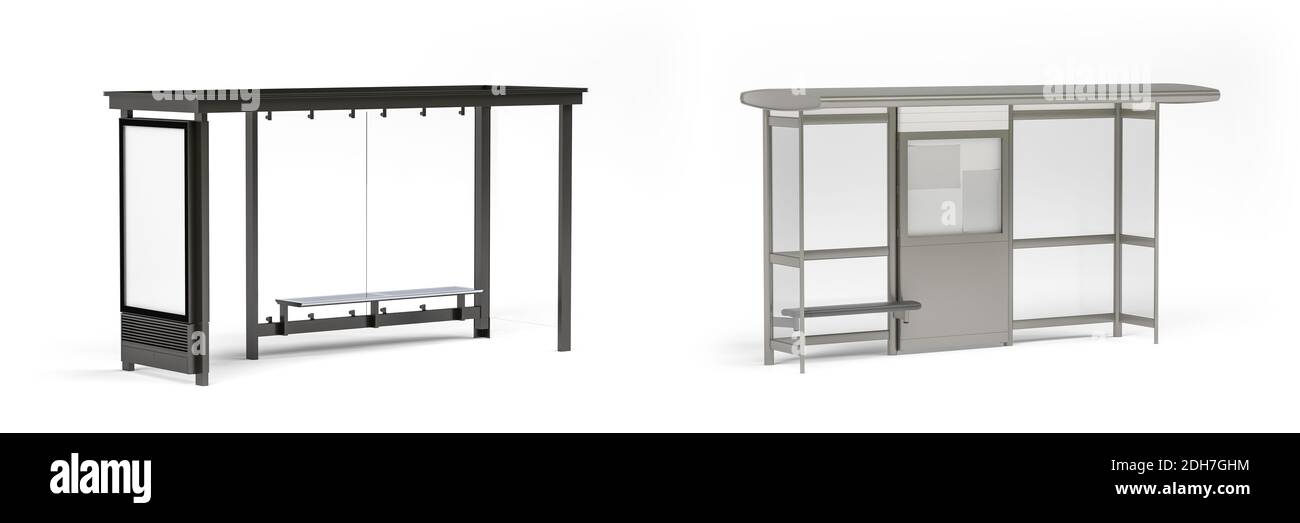 Bus stop mockup two types of bus stops isolated on white background