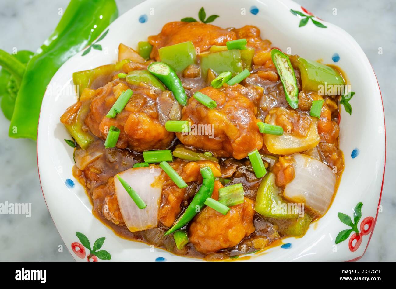 Delicious Cauliflower Manchurian (Gobi Manchurian) in a beautiful bowl Stock Photo