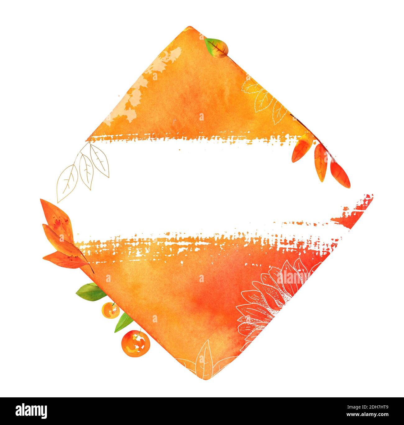 Watercolor autumn frame with fall leaves and branches, with a place for ...