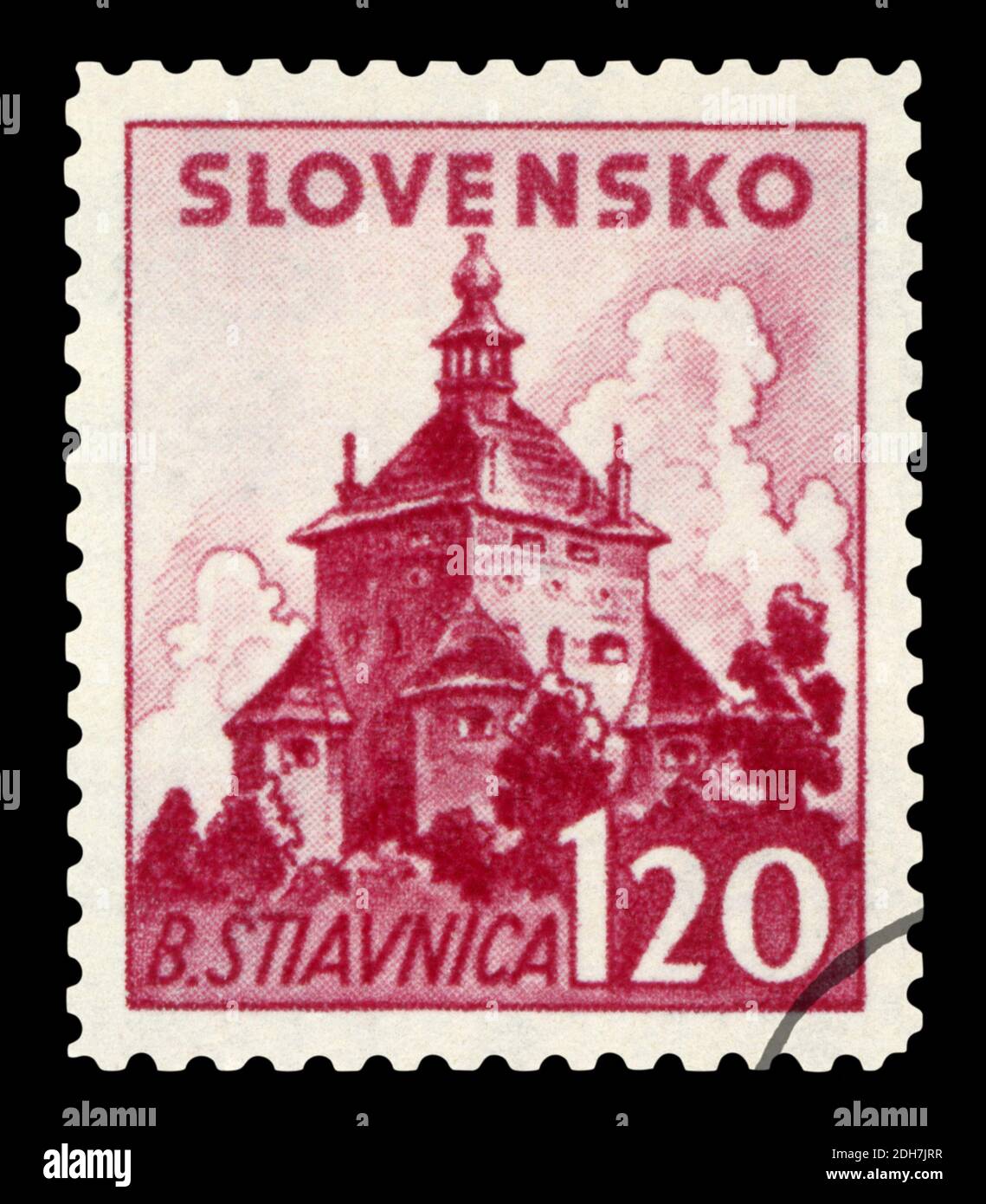 SLOVAKIA - CIRCA 1943: A stamp printed in Slovakia shows new castle in Banska Stiavnica, circa 1943. Stock Photo