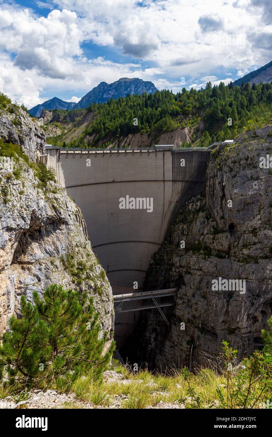 View of the Vajont's dam in the dolomites mountains in Italy Stock Photo