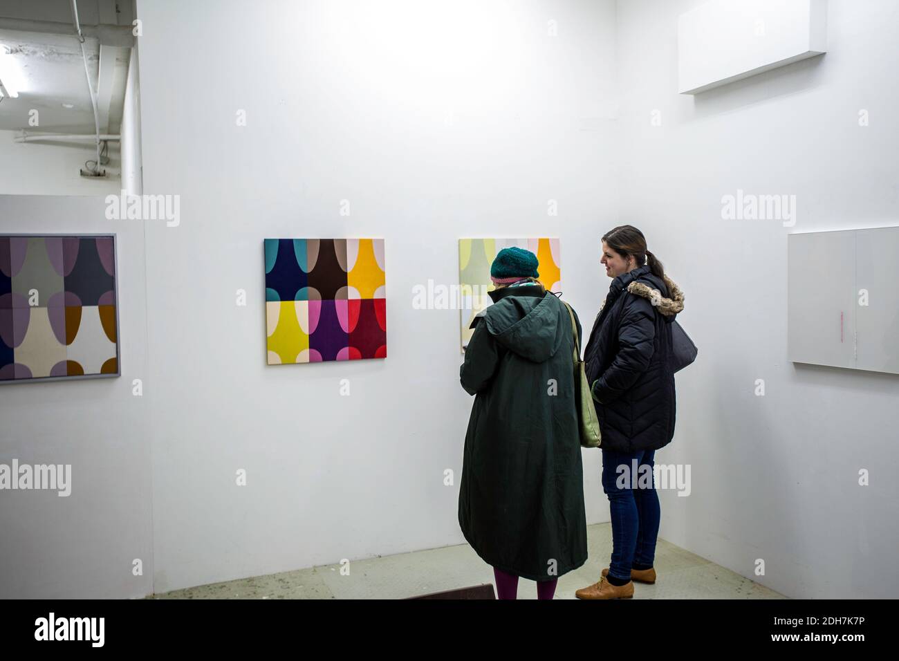 Visitors at exhibition opening at Atelierfrankfurt, Frankfurt am Main, Hesse , Germany Stock Photo