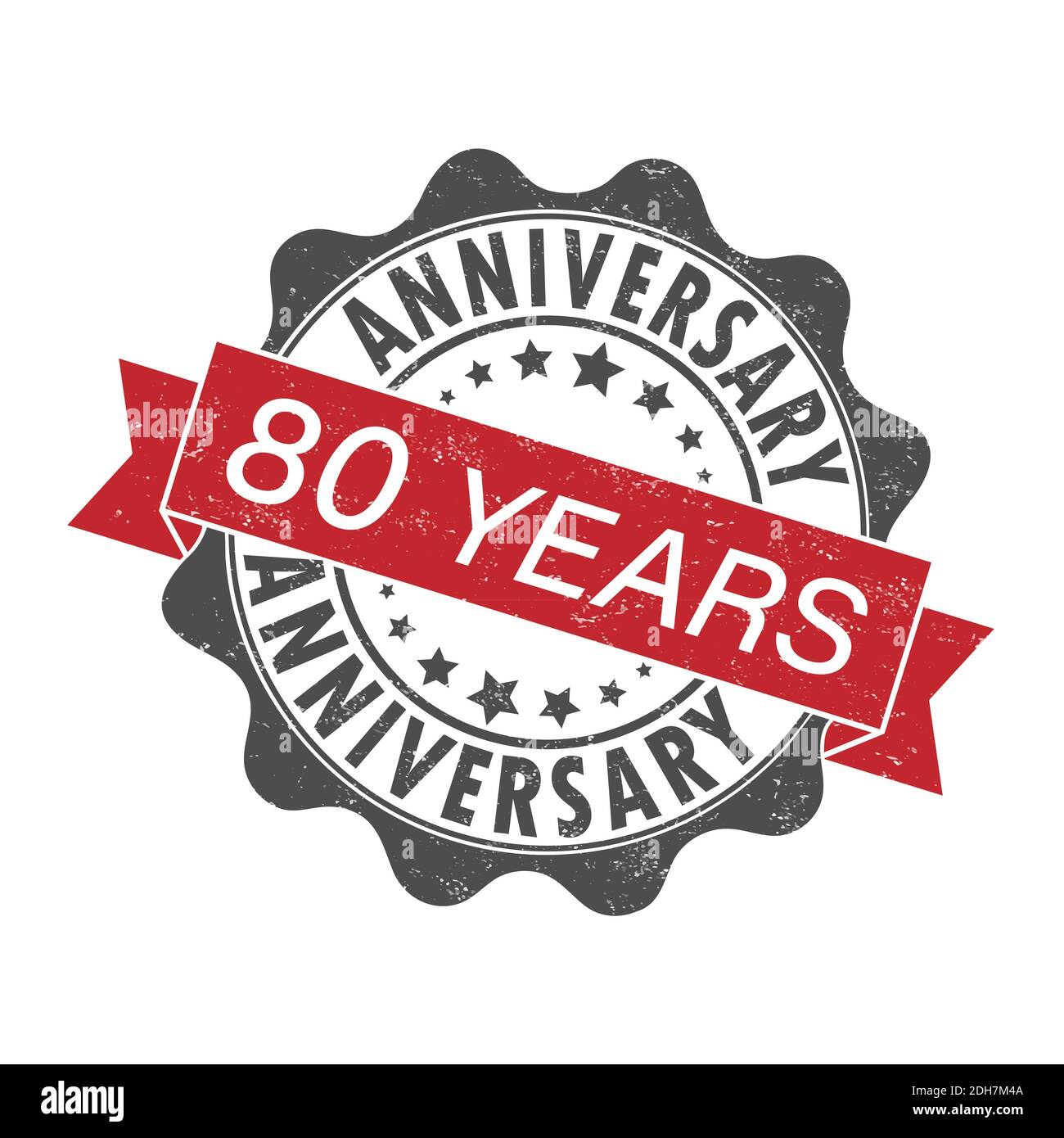 Stamp impression with the inscription 80 years ANNIVERSARY. Old worn vintage stamp. Stock vector illustration. Stock Vector