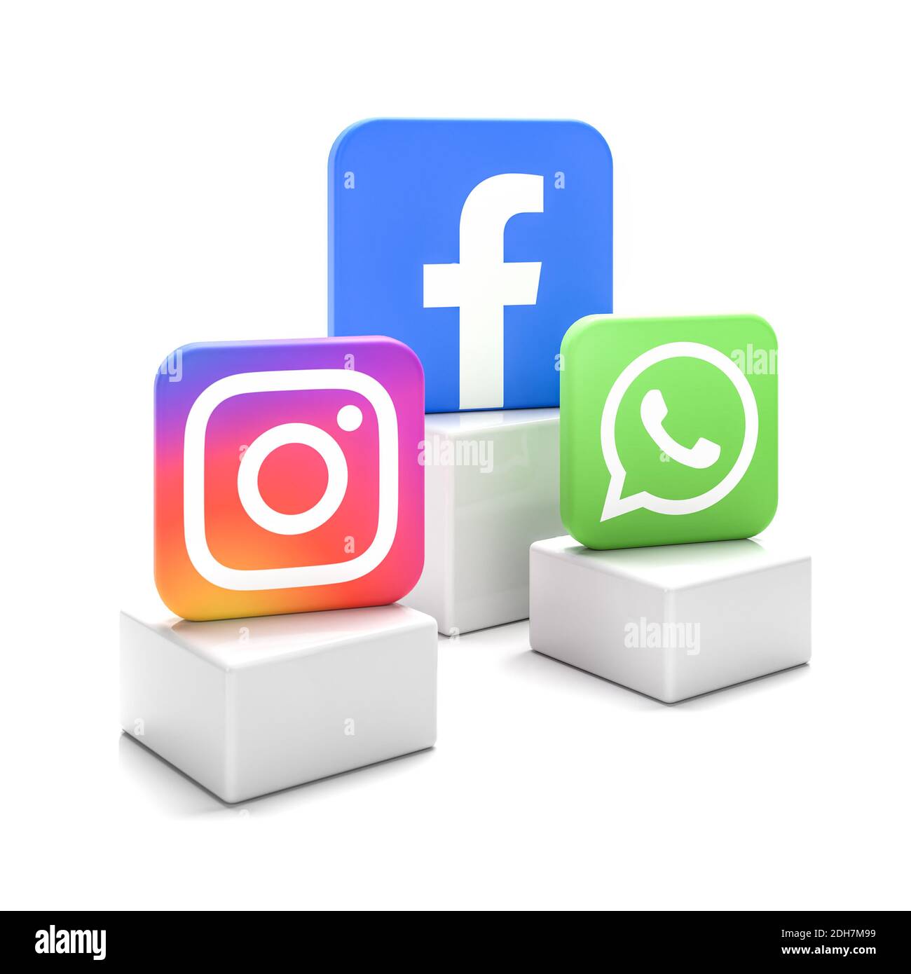 Logos of the Social Media companies Facebook, Instagram and Whatsapp. Instagram and Whatsapp belong to the Facebook group, that is why Facebook is bei Stock Photo