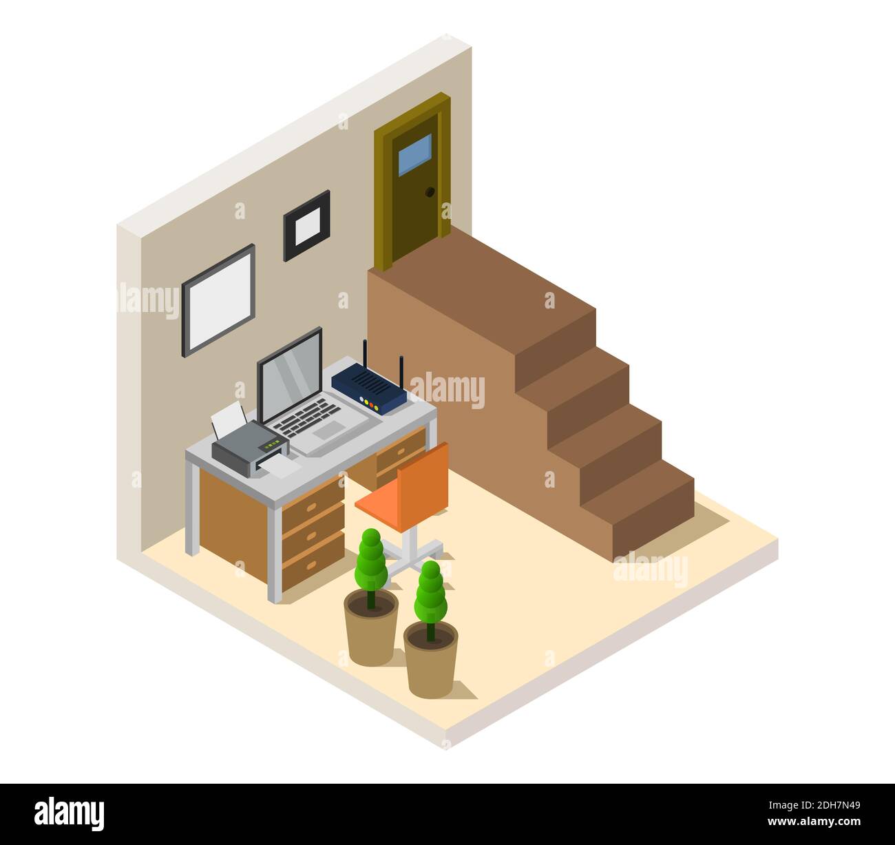 Isometric Office Room On A White Background Vector Graphic Illustration ...
