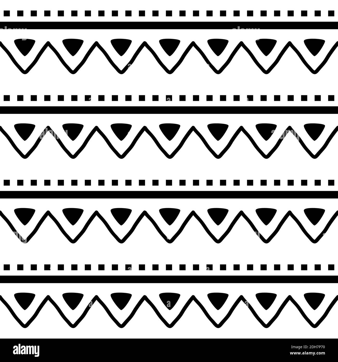 Aztec Navajo geometric seamless vector zig-zag pattern, retro repetitive textile design in black on white background Stock Vector