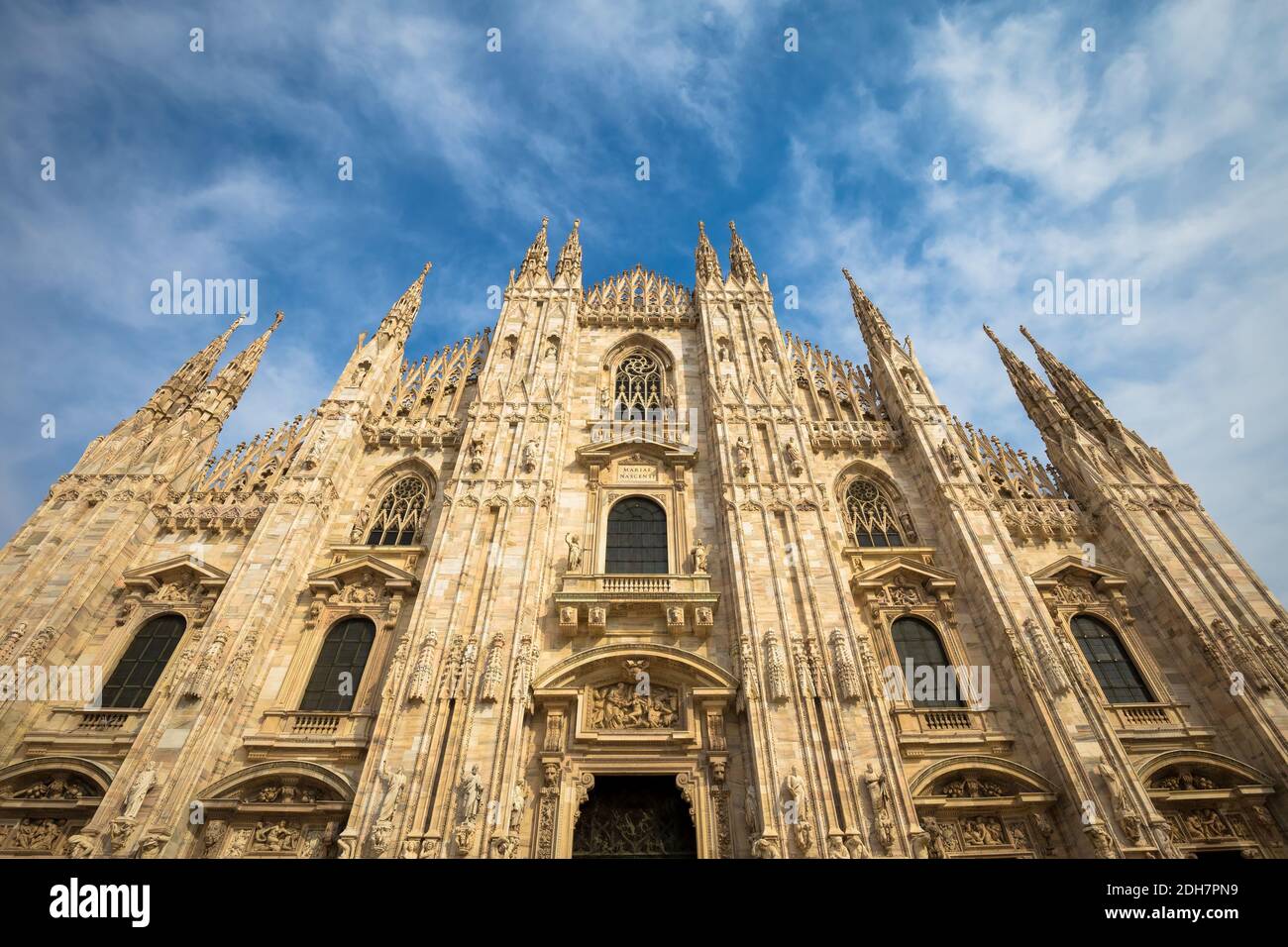 Milan Cathedral (Duomo di Milano) with blue sky and sunset light Stock Photo
