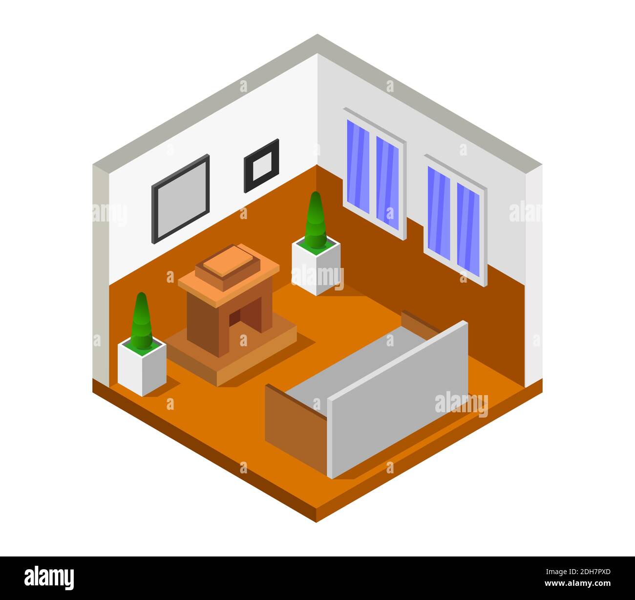 Room With Isometric Fireplace Vector Graphic Illustration Stock Vector ...