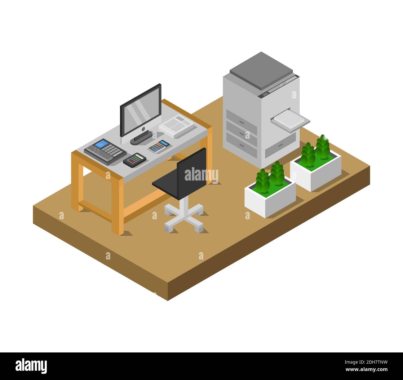 Isometric Office Room On A White Background Vector Graphic Illustration ...