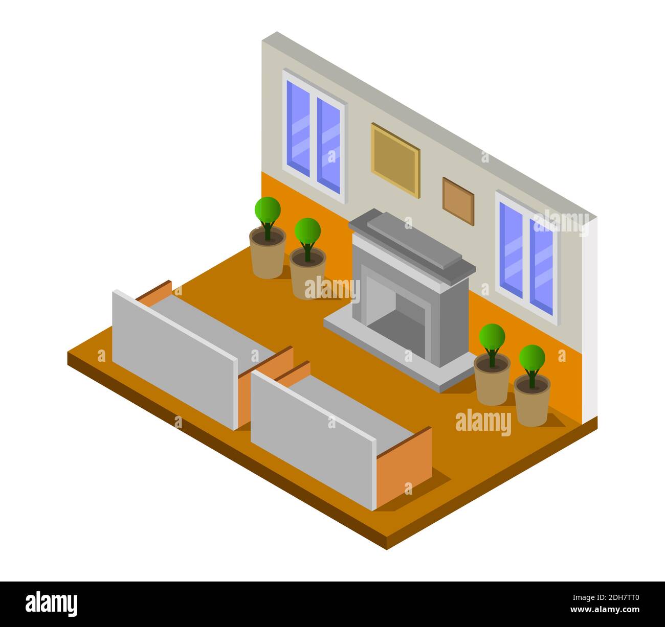 Room With Isometric Fireplace Vector Graphic Illustration Stock Vector ...