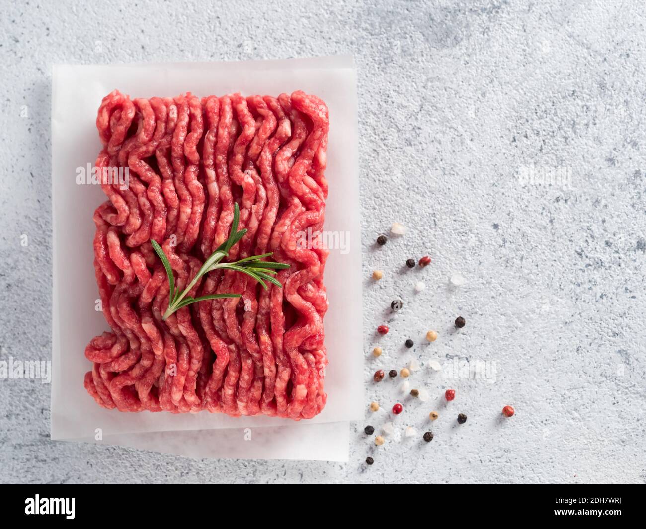 Raw minced beef top view copy space Stock Photo