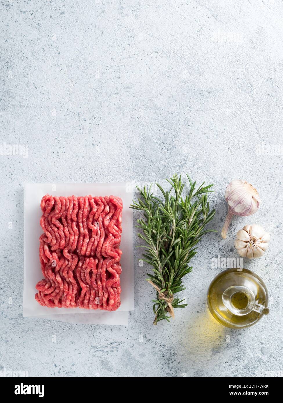 Raw minced beef top view copy space Stock Photo