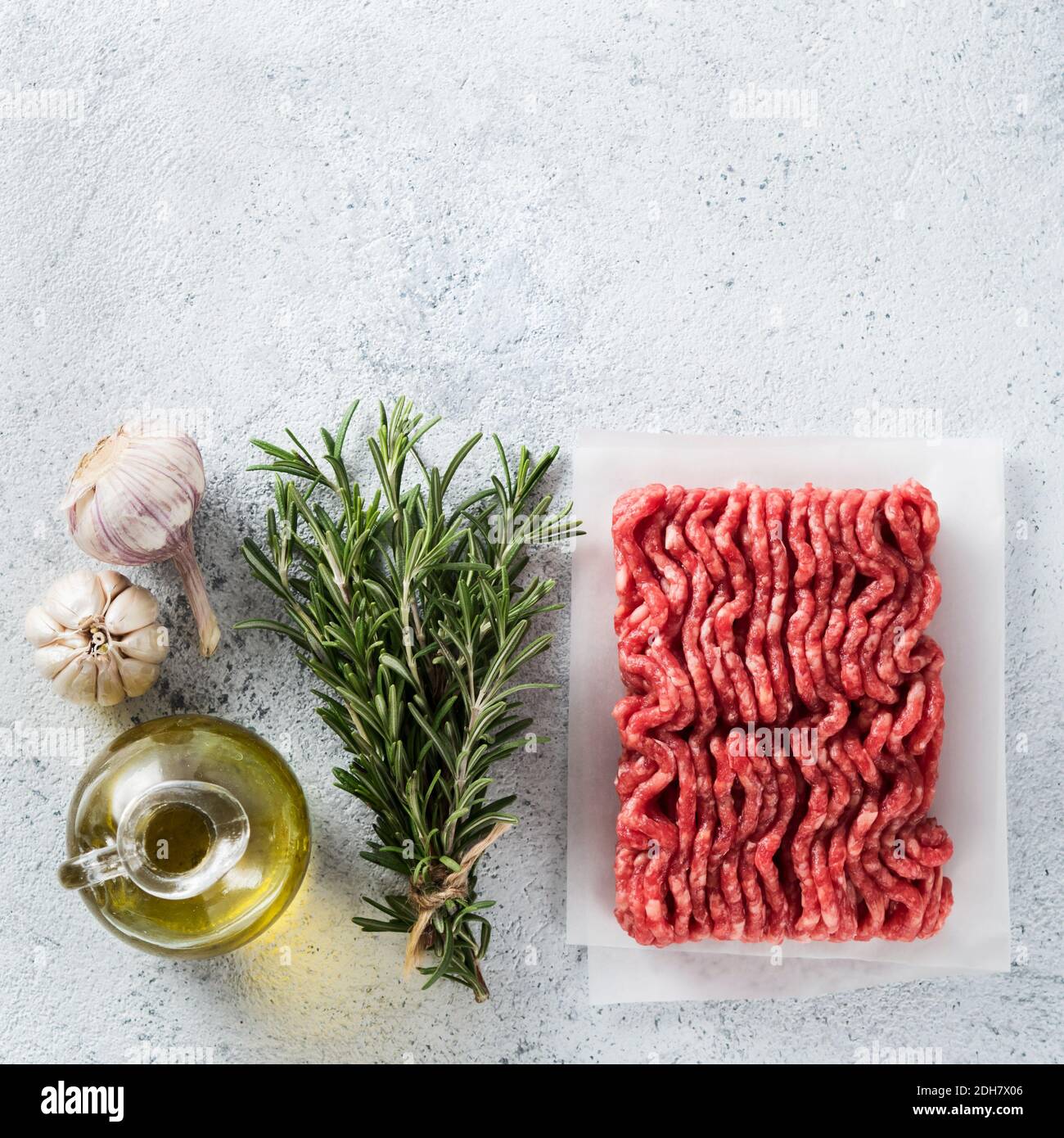 Raw minced beef top view copy space Stock Photo
