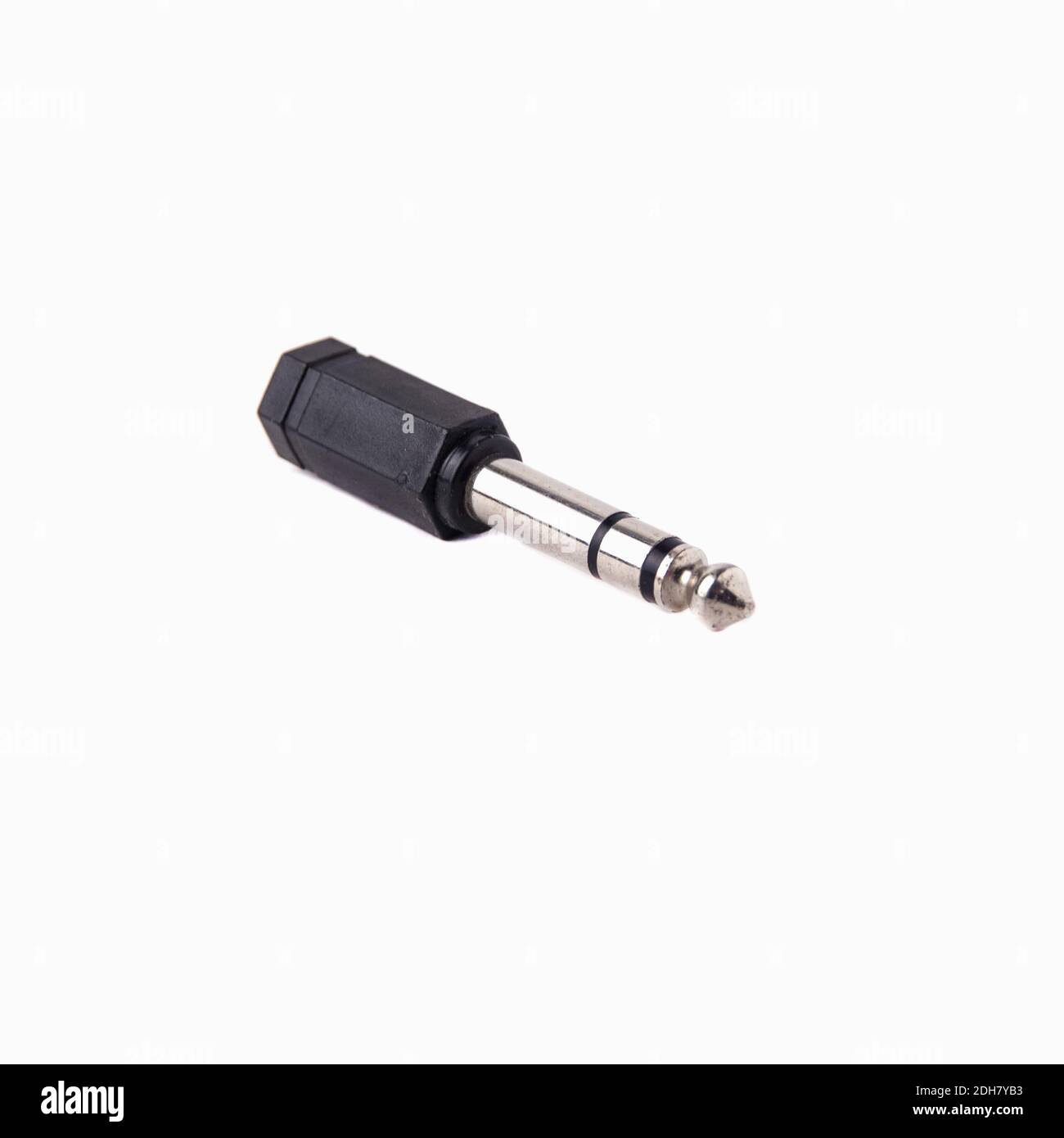 Plastic audio Jack adapter minijack to Jack, isolated on white background Stock Photo Alamy