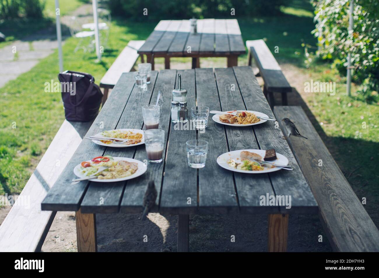 Food served on table at outdoor restaurant Stock Photo